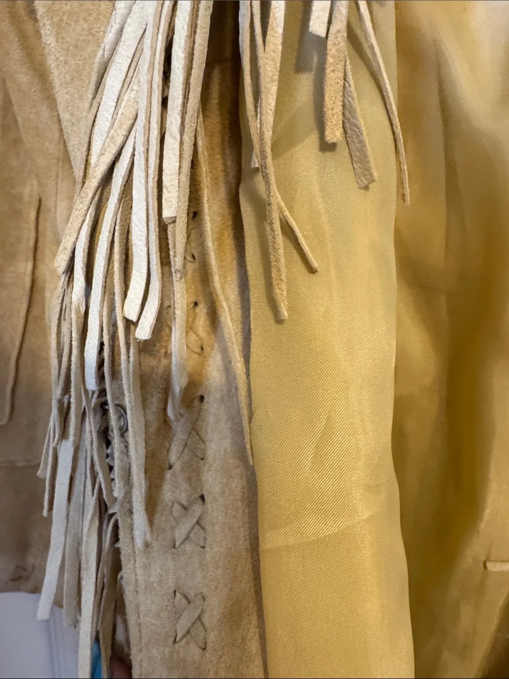 VINTAGE MODA  International Camel colored Suede Fringe  Coat